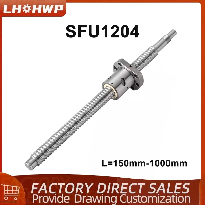 Husillo de bolas 1204 mecanizado SFU1204 150mm 200 250 300 350 400 450 500mm C7 husillo de bolas con tuerca de bola única para piezas CNC
