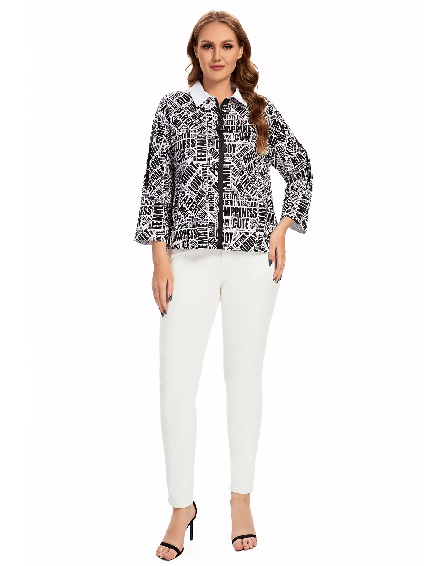 قميص نسائي منسوج للربيع والخريف مقاس كبير