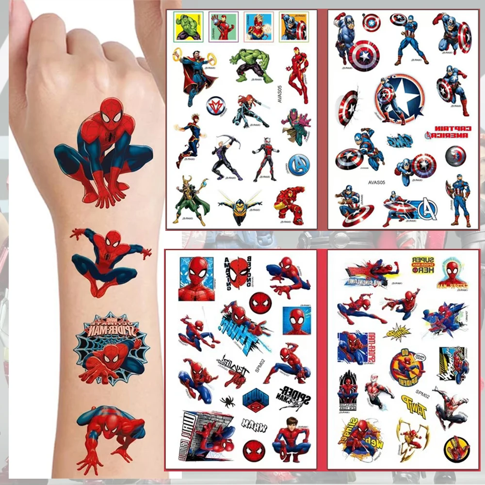 4 Stück/Set Cartoon The Avengers Iron Man Temporäre Tattoo-Aufkleber für Geburtstagsfeier Spider-Man Tattoo-Aufkleber Dekoration