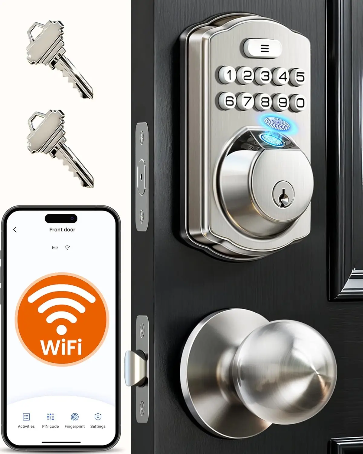 

Умный Wi-Fi замок с функцией распознавания отпечатков пальцев, без необходимости использования хаба, с дистанционным управлением через приложение, безключевой доступ для входной двери, автоматическая блокировка
