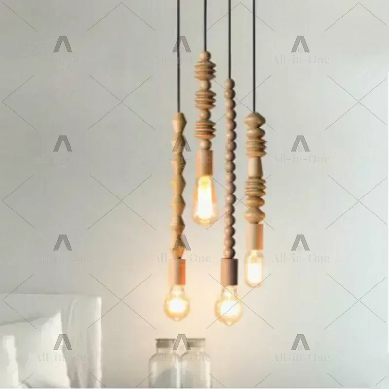 Retro style pendant lights Oak wooden geometric beads pendant lamp dinning room hanging Light Fixture    WJ429