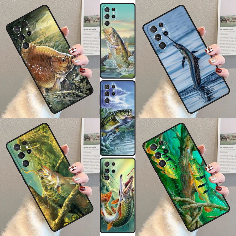 Fish Fishing Phone Case For Samsung Galaxy S23 S21 S20 FE S24 S22 Ultra Note20 S10 S9 S8 Plus Silicone Cover