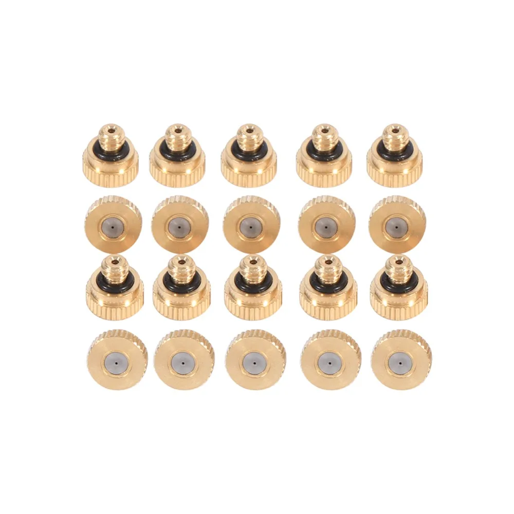 20 Pack 0.4mm Orifice Misting Nozzles Brass Material Low Pressure Nozzle 10/24 UNC Thread Adjustable Fine Atomization Nozzle