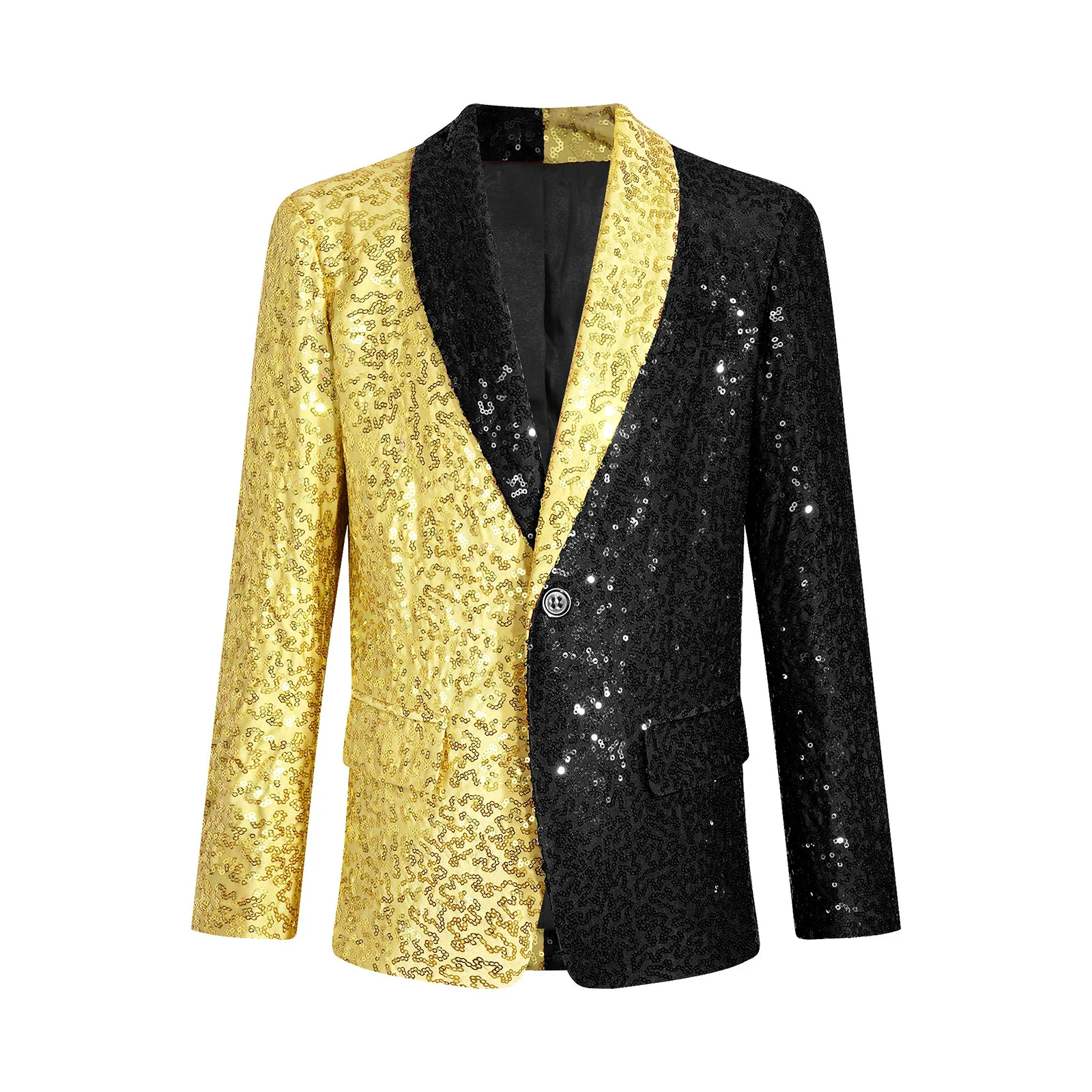 

Kids Boys Stylish Sequins Suit Blazer Tuxedo Lapel Long Sleeve Contrast Jacket Coat Wedding Banquet Party Performance Outwear