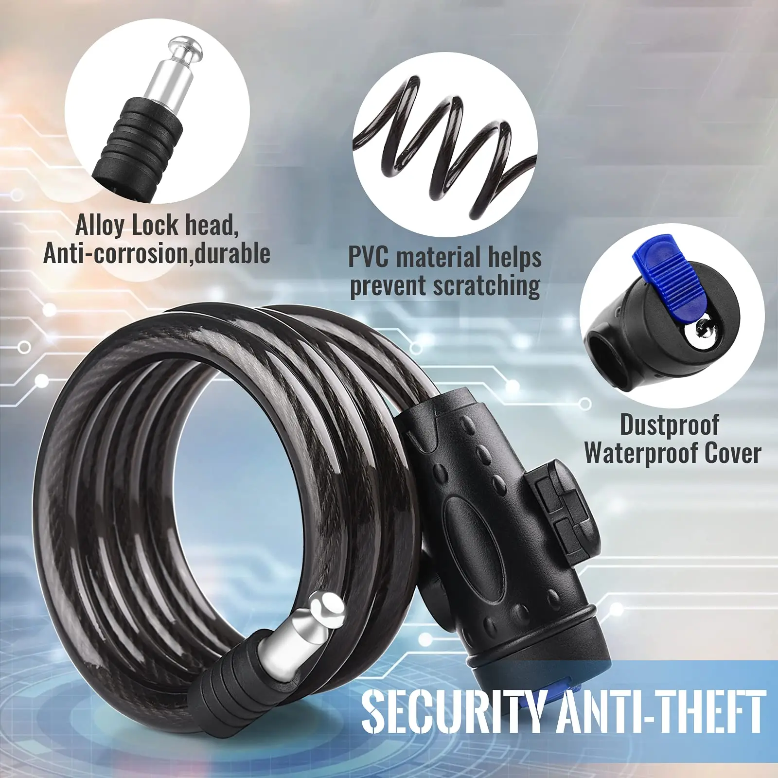 Bicycle Lock Outdoor Anti-Theft Bike Lock with 2 Keys Weatherproof Heavy Duty Bicycle Lock for Bicycle Motorcycle Scooter