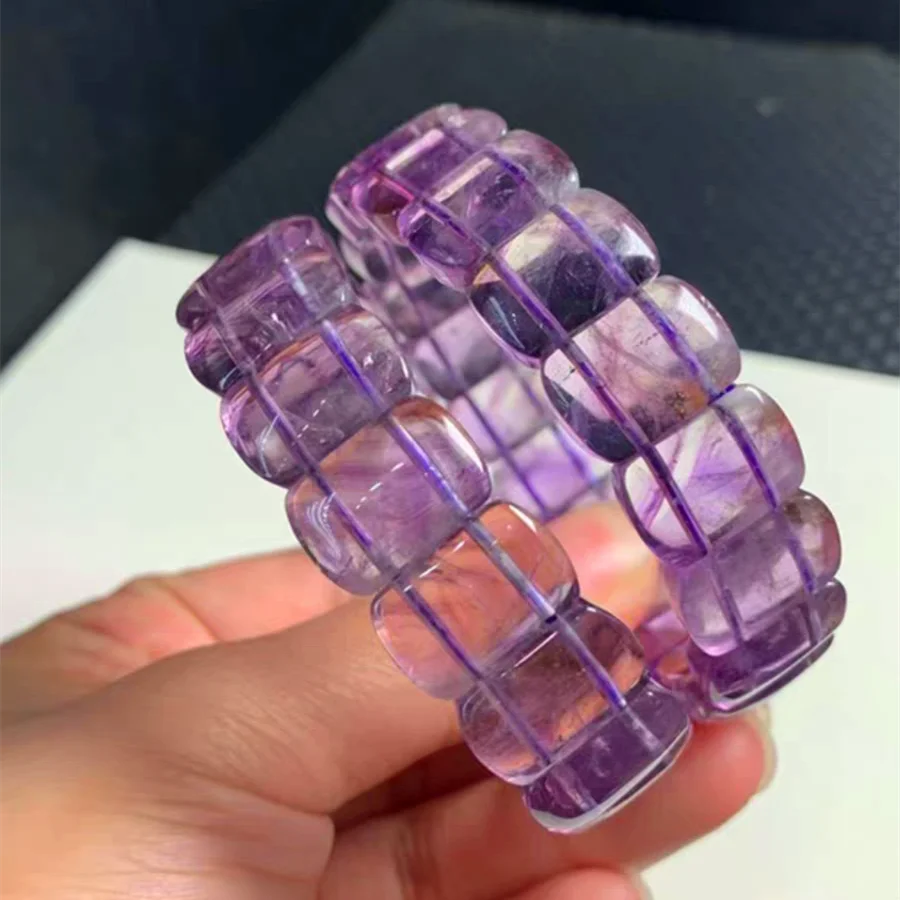 Natural Purple Amethyst Quartz Bracelet Bangle Clear Rectangle Beads 14x10mm Crystal Amethyst Cut Beads Women Men Jewelry AAAAA