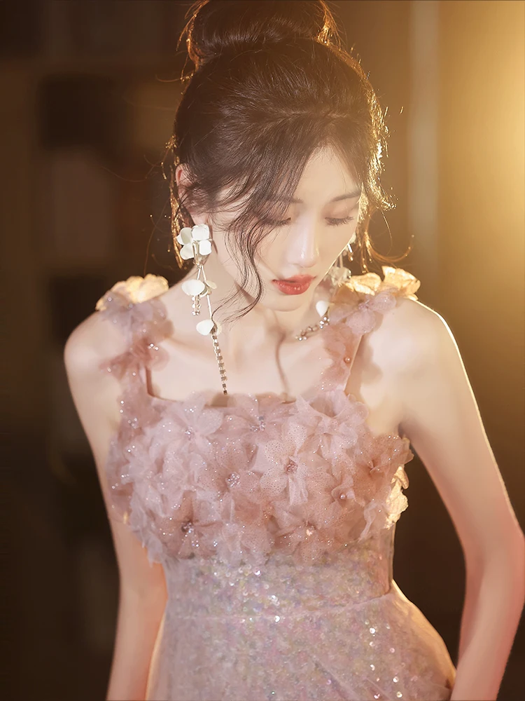 

Розовое вечернее платье для свадьбы 2026: Новинка, роскошное, для помолвки, с блестками и цветами, для невесты, элегантный стиль