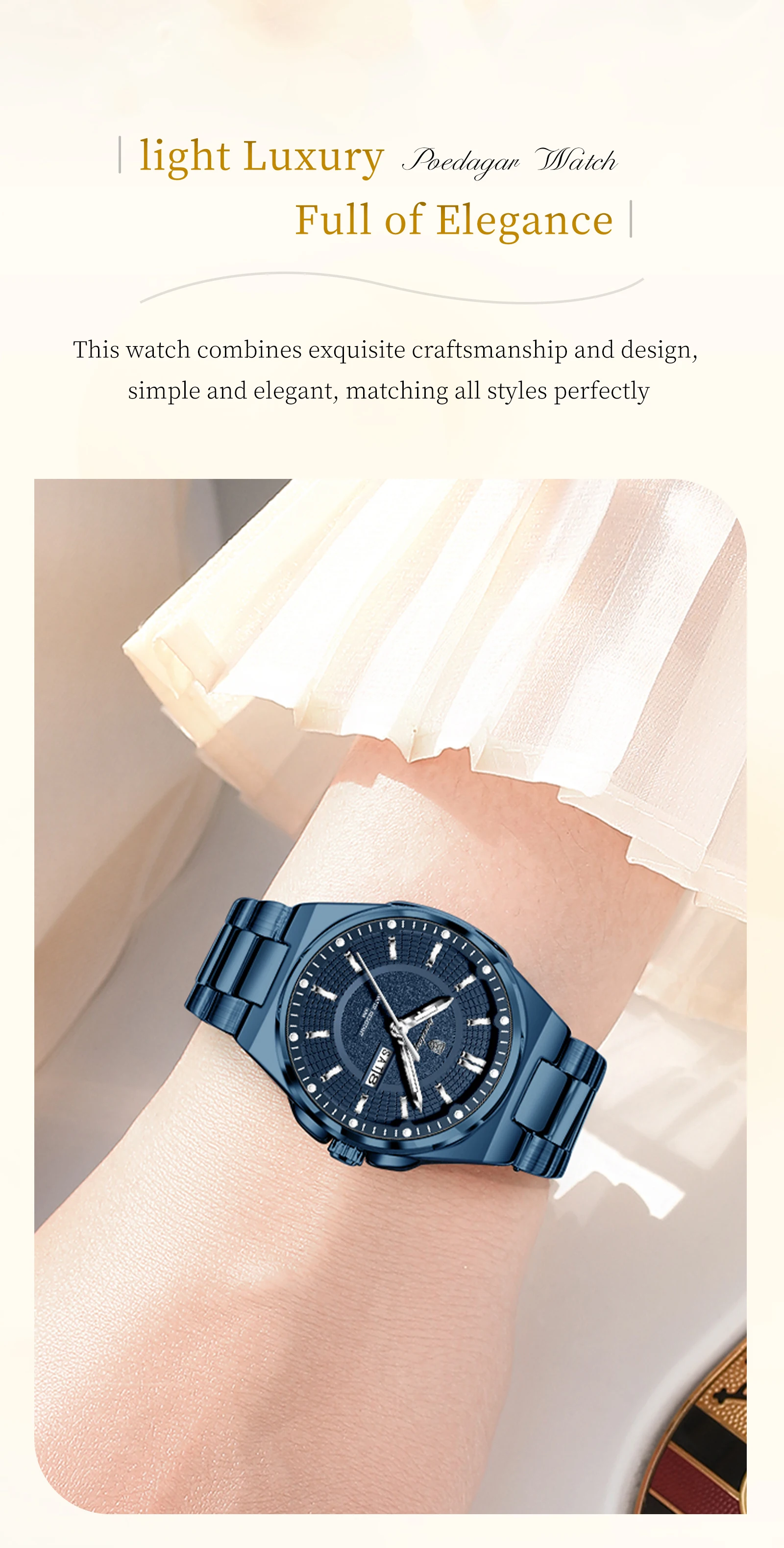 POEDAGAR Modemarke Damenuhr Leuchtend Wasserdicht Business Damen Armbanduhr mit Wochentag und Datum Elegante Quarz Damenuhren Reloj – Detail 4