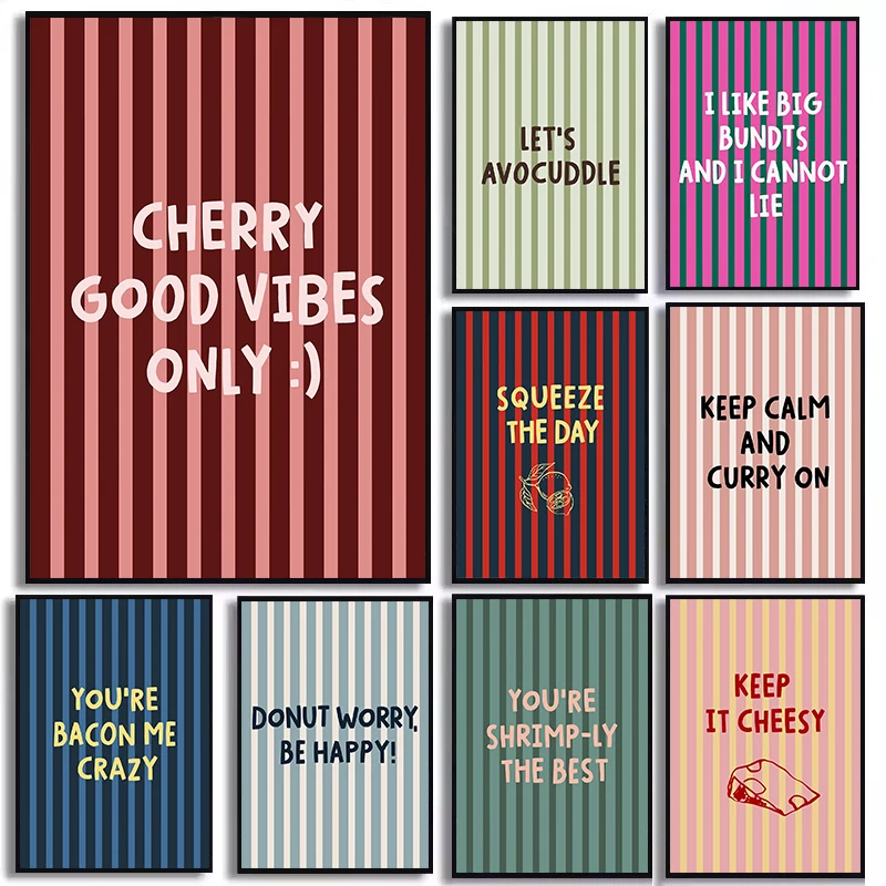 Dopamine Striped Funny Food&Life Quotes Positive Affirmation Aesthetic Poster Canvas Painting Wall Art Pictures Home Decor
