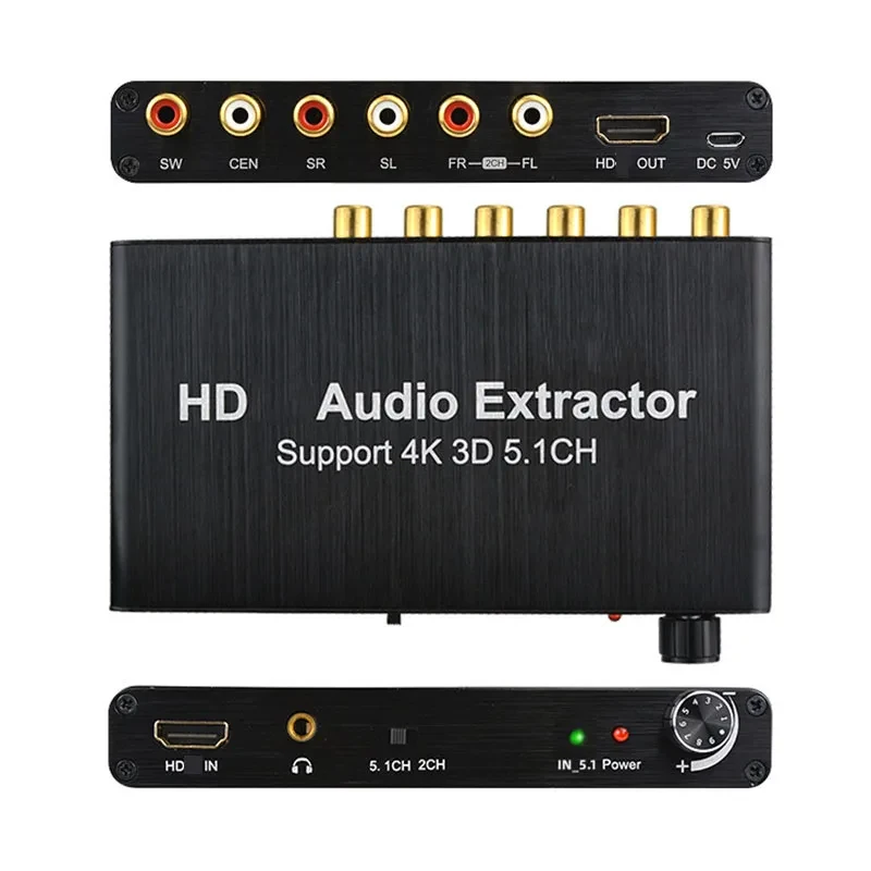 

5.1CH HD Audio Extractor Decoder HD to 3.5mm RCA 5.1 Channel Sound Extractor Amplifier Analog Converter for PS4 DVD