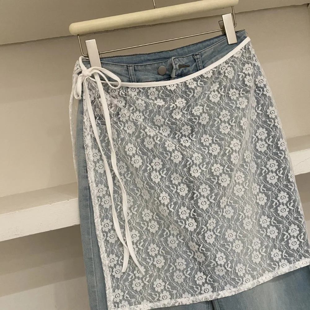 

Thin Lace Up Skirt Fashion Perspective Floral Gauze Skirt Apron Lace Layered Bandage Skirt Women Girl