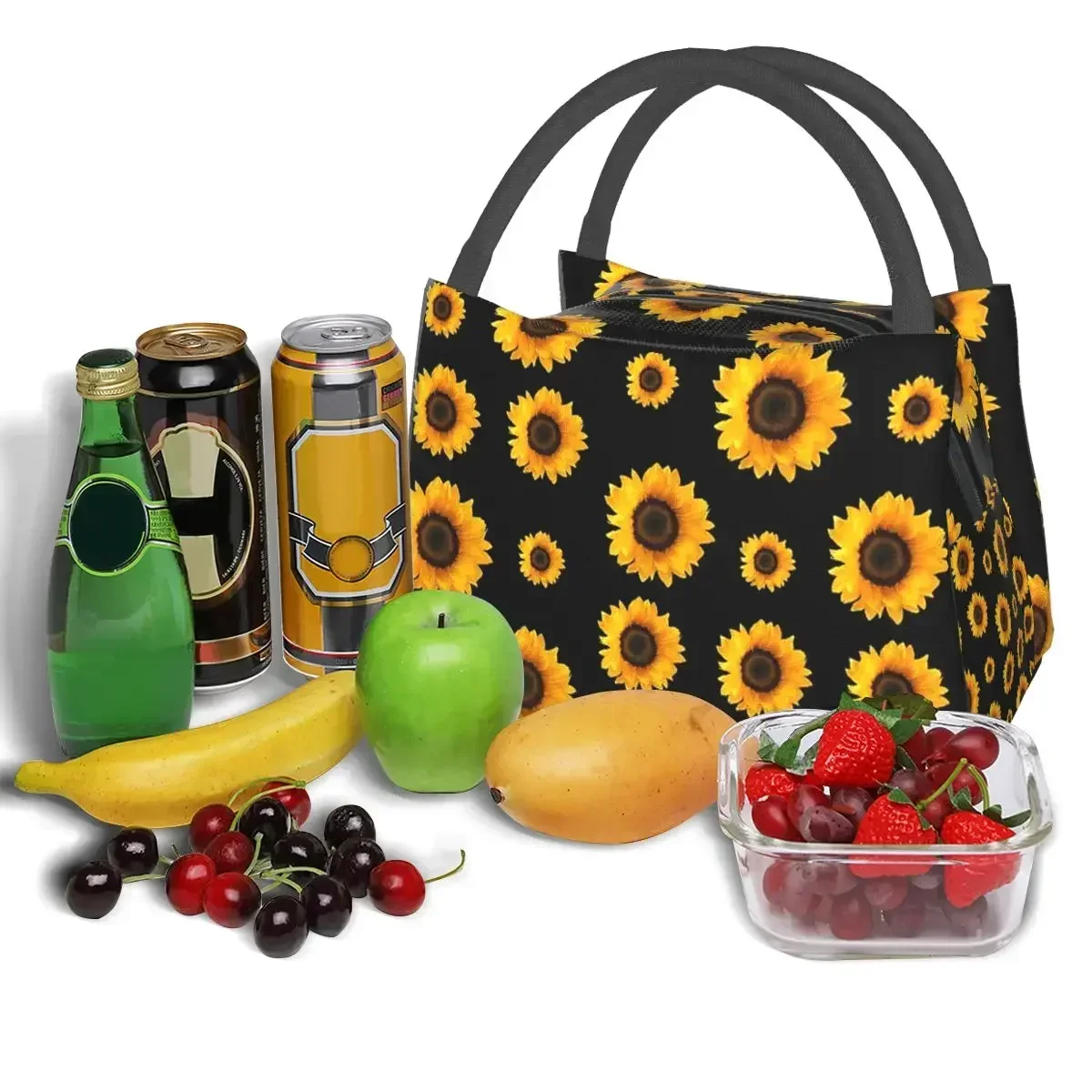 Sunflower Pattern Lunch Bags Insulated Bento Box Lunch Tote Leakproof Picnic Bags Cooler Thermal Bag for Woman Children School