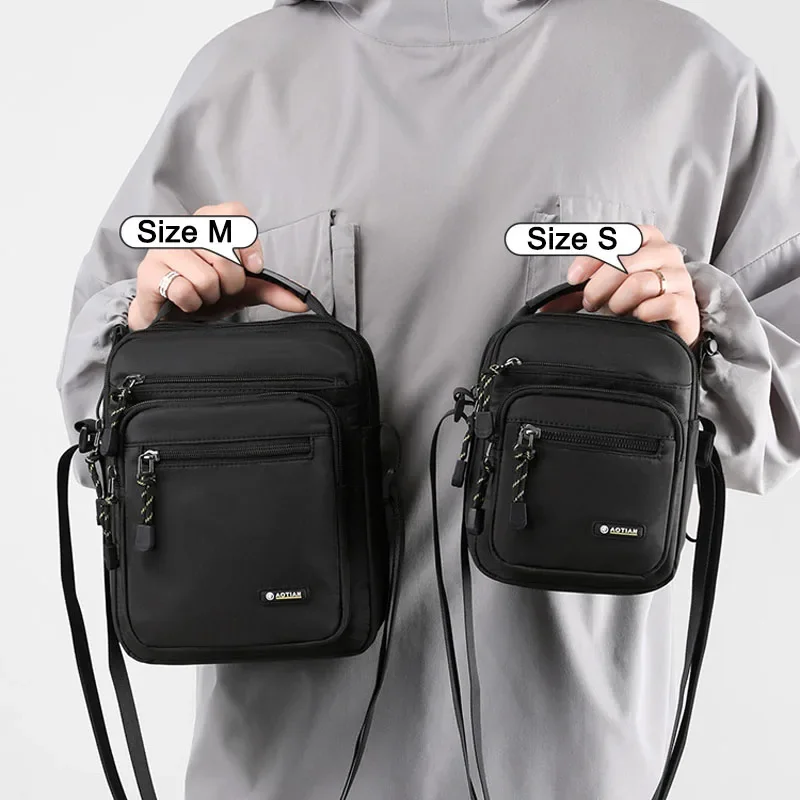S/M Men Casual Small Handbag Waterproof Nylon Crossbody Bags Men's Business Office Messenger Bag Shoulder Flap Bag