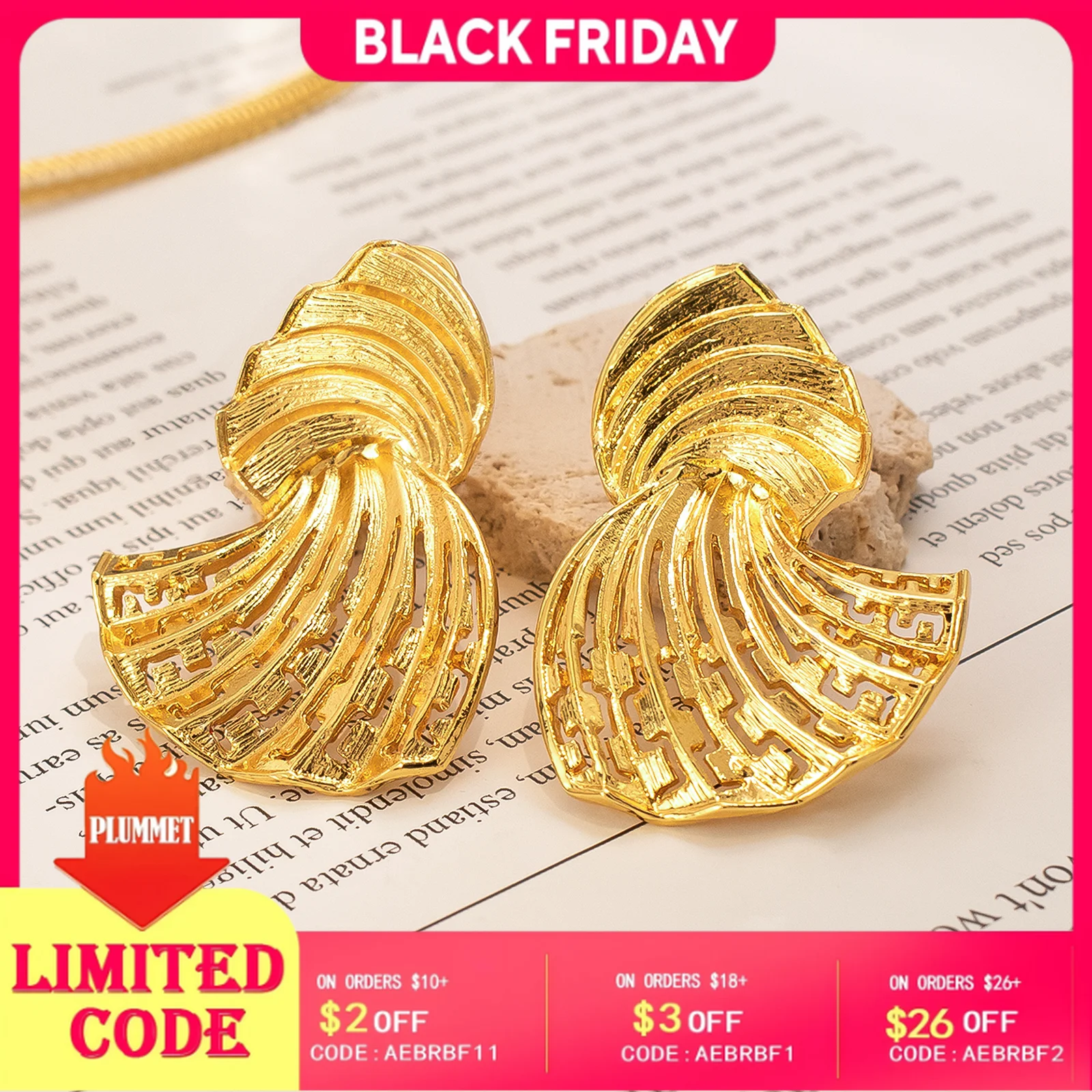 

YTJX 18K Copper Gold-Plated Elegant Irregular Fan-Shaped Punk Women's Droop Earrings Anti Rust Lover Christmas GiftS Wholesa