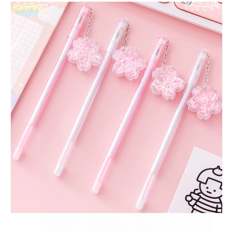 36Pcs Creative Pink Flower Pendant Gel Pen Novelty Cute Little Fresh Student Stationery