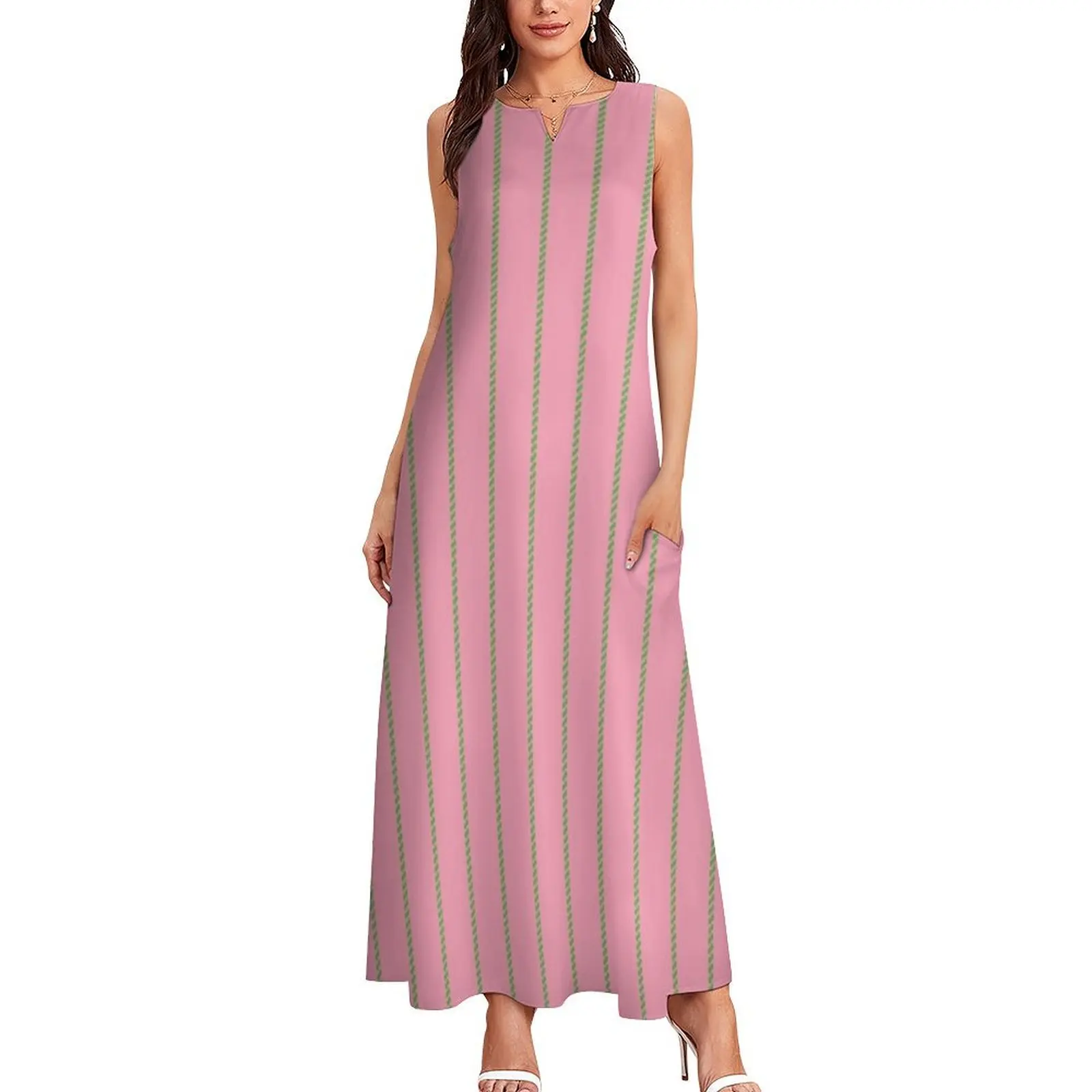 Pink and Green Chalk aka Pinstripe Pattern Long Dress Dresses Long dresses evening dress woman