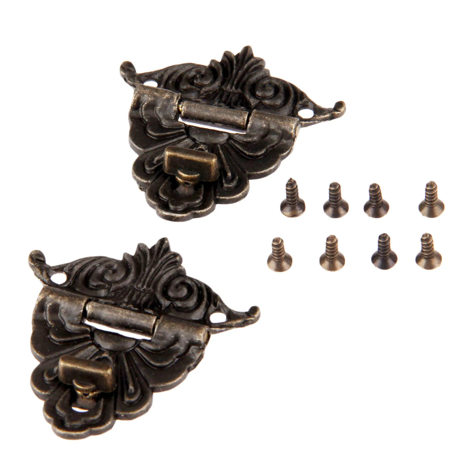 DRELD 2Pcs Antike Bronze Verriegelungen Funiture Hardware Dekorative Schmuck Box Schublade Dekorative Haspe Lock Latch Mit Schrauben 45*48mm