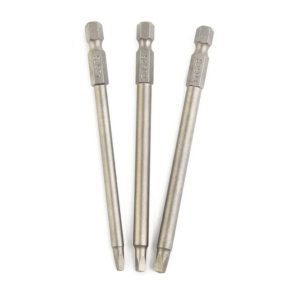 3pcs 100mm SQ1-SQ3 Square Head Electric Magnetic Screwdriver Head Screw Driver Bits For Pneumatic Screw Electric Cordless Tools