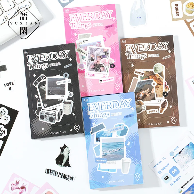 20 قطعة من ملصقات قطع القوالب الكرتونية الإنجليزية Kawaii Ins، ملصقات قرطاسية جمالية لتزيين سجل القصاصات