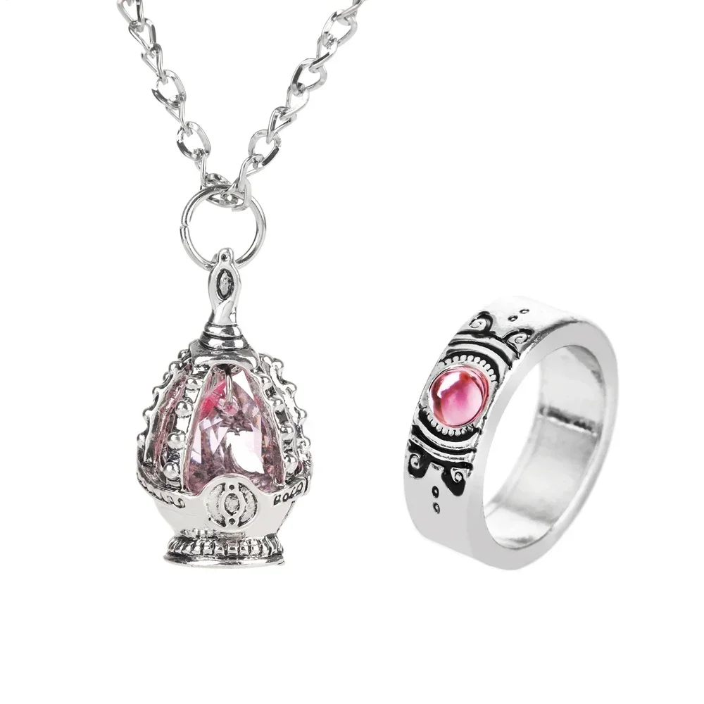 Anime Puella Magi Madoka Magica Cosplay Pendant Necklace Kaname Madoka Miki Sayaka Soul Gem Ring Set Jewelry Decoration Drop
