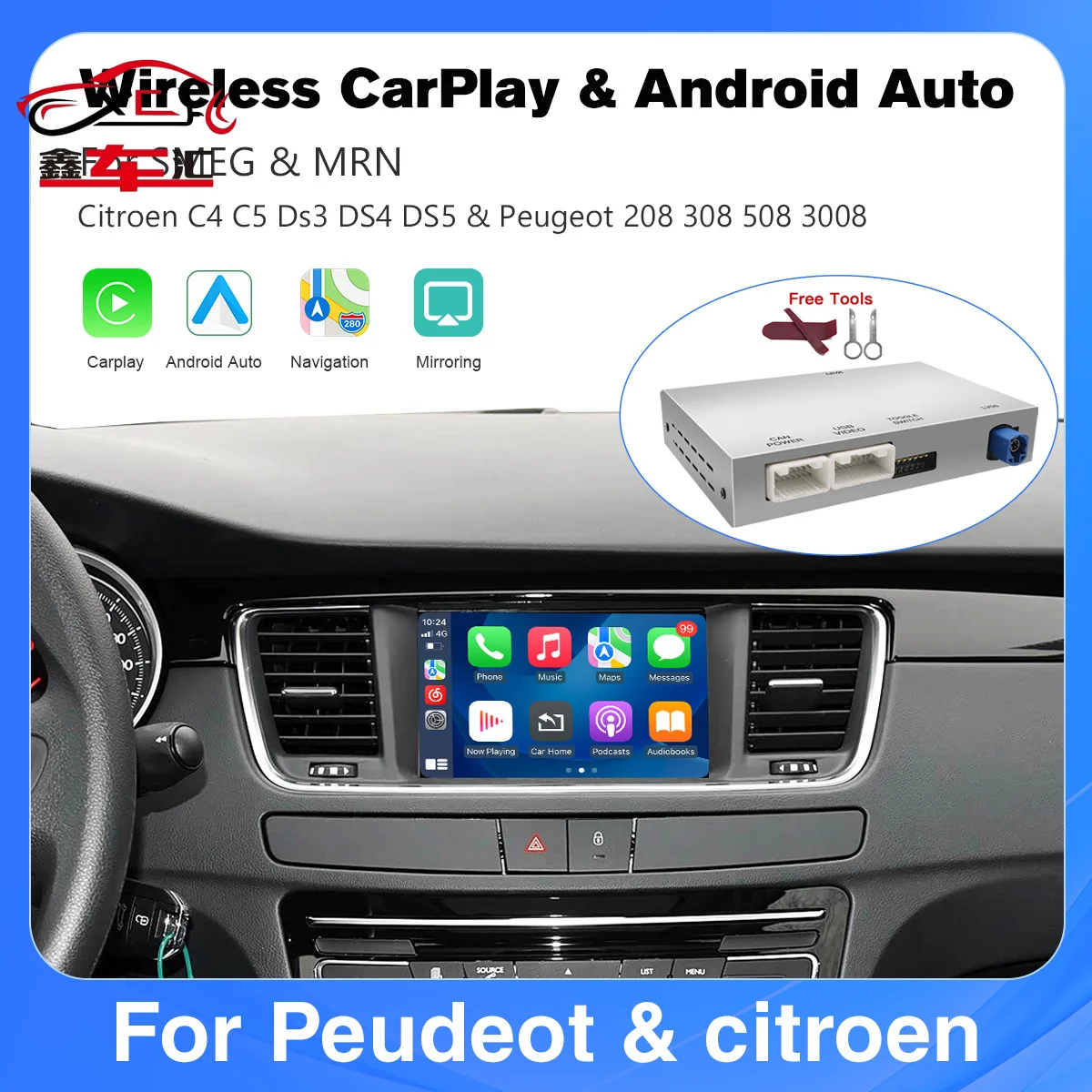 Módulo inalámbrico Carplay Android Auto para Peugeot 208 308 508 3008 Citroen C4 DS3 DS4 DS5 SMEG MRN Mirror Link Multimedia