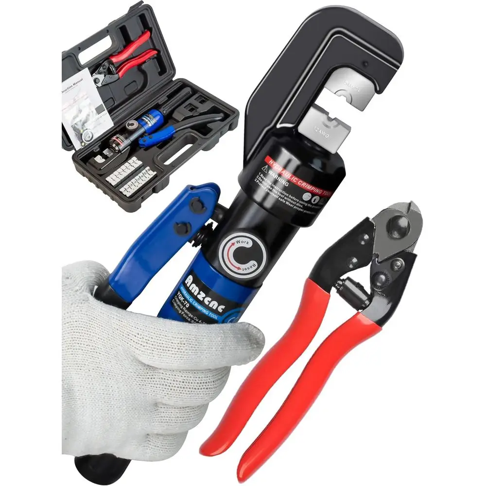 

8 Ton Hydraulic Cable Crimper and Cutter Set for Stainless Steel Railings and 1/16 to 3/16 Wire Rope