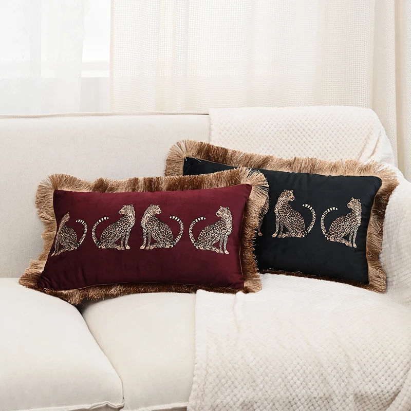 BUYNOW 1PC Luxus Leopardenmuster Quaste Spitze Kissenbezug Kein Kissenkern für Wohnzimmer Schlafzimmer Sofa Kissenbezug Dekoration – Detail 4