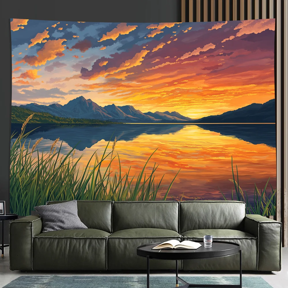 Willow River Scenery Theme Digital printing polyester wall hanging tapestry decorative Living room bedrooms background gift