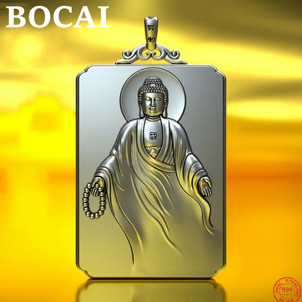 BOCAI S999 Sterling Silver Pendants for Men Women Retro Original Eight Guardian God Buddha Tathagata Amulet Jewelry Wholesale