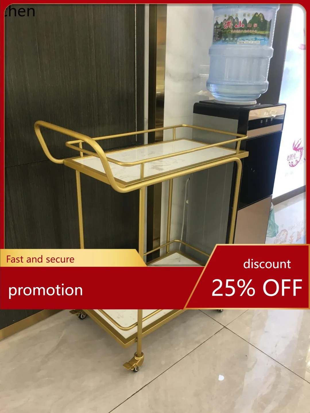 

CZ gold Tea Cart Mobile Cake Small Handcart Marble Household Iron Art Wine Cart
