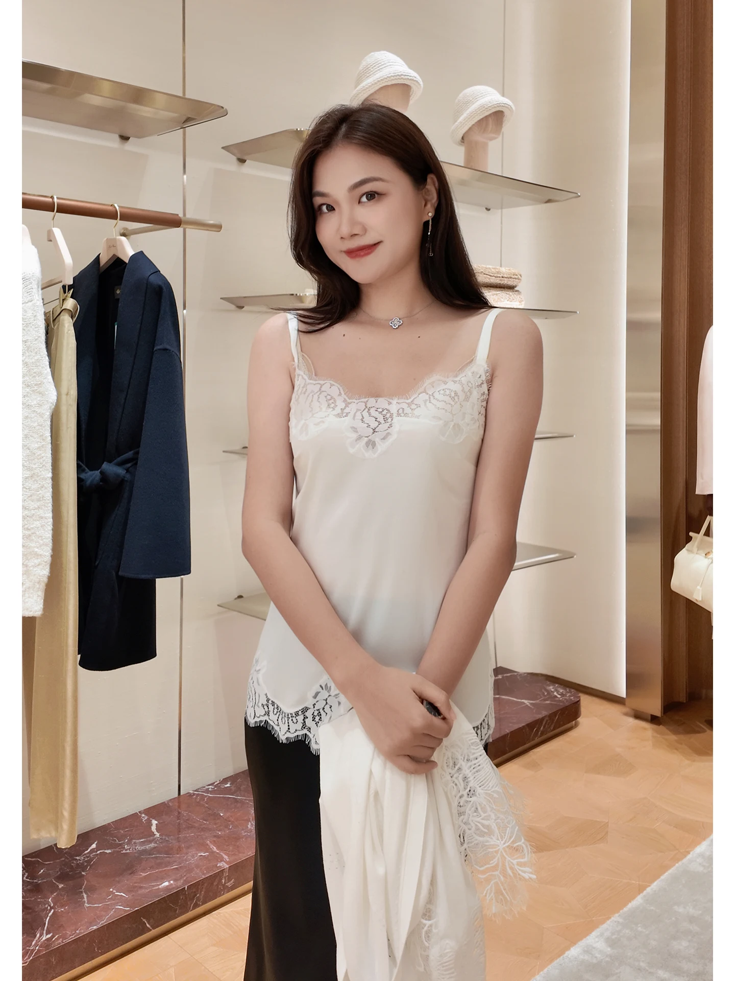 

Ele Early Autumn Women's Silk Csole Top Lace Embroidery Strap Vest Attractive Fene Princ Sle Summer Faion