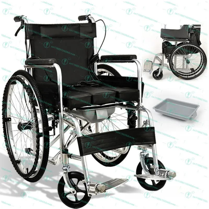 

Wheelchair elderly folding light with toilet elderly portable disabled wheelchair hand push scooter thickened steel pipe