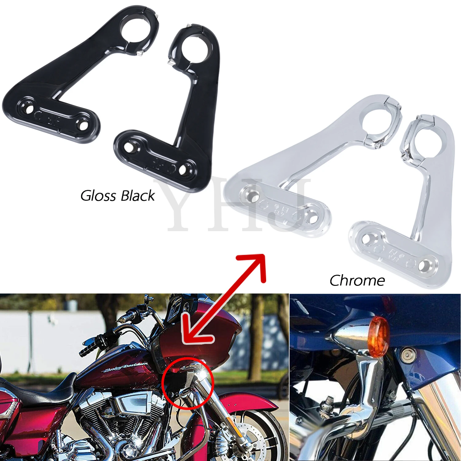 

For Harley Motorcycle Road Glide FLTR Ultra FLTRU Custom FLTRX 2010-2013 Black/Chrome Front Fairing Support Brackets Mounts Kit