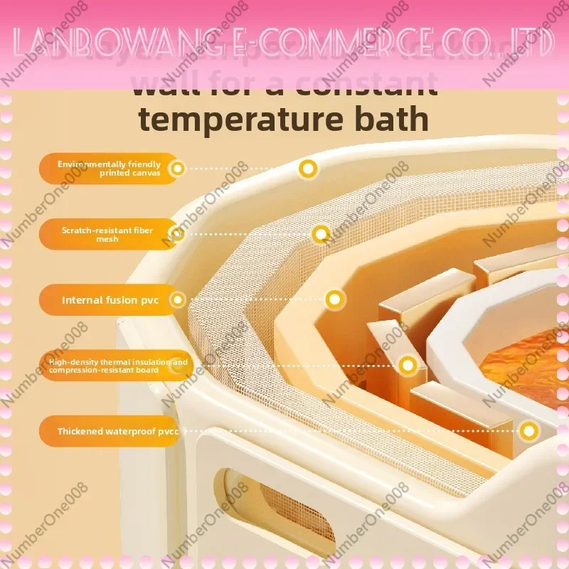 Foldable Heightened Bath Bucket， Adult Collapsible Bathtub， Free Installation Deep Tall Tub for Home Soaking