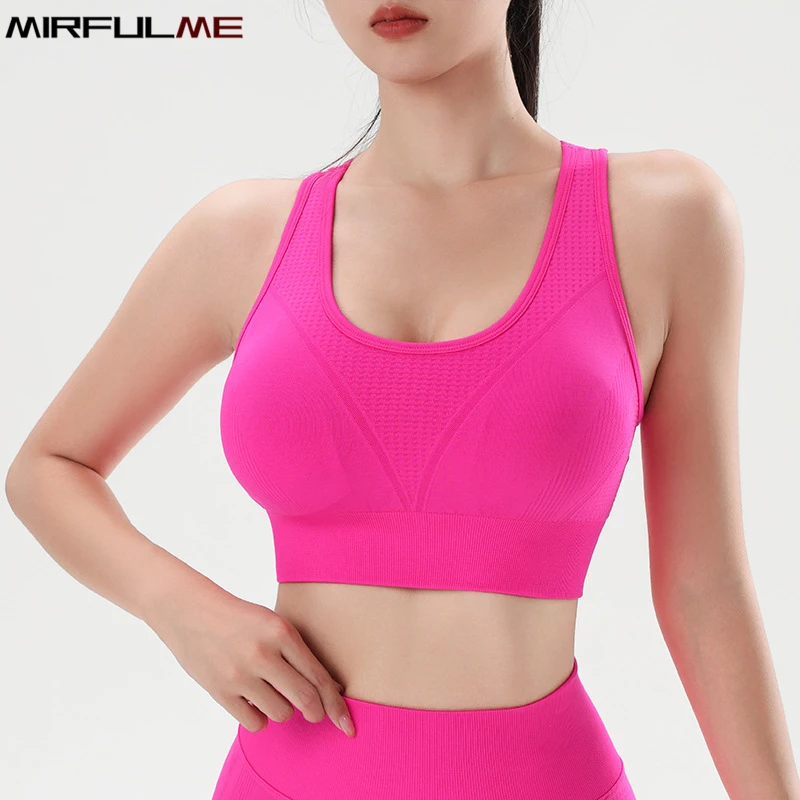 

Women Sport Bra Embossed Yoga Underwear High Impact Shockproof Brassiere Padded Running Tank Tops Quick Dry Gym Fitness Vest Top