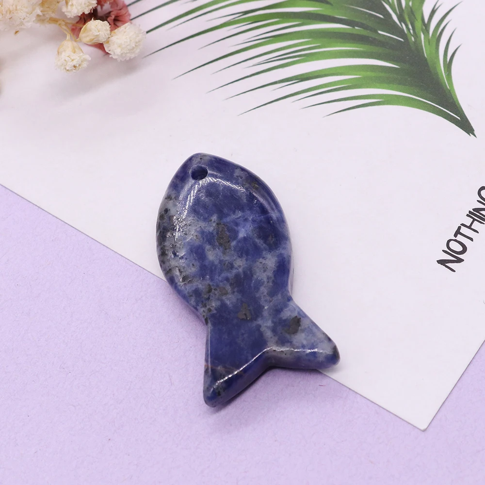 Natural Stone Amethyst Pendant Fish Shape Lapis Lazuli Crystal Agate Charm for Jewelry Making DIY Necklace Keychain Handmade