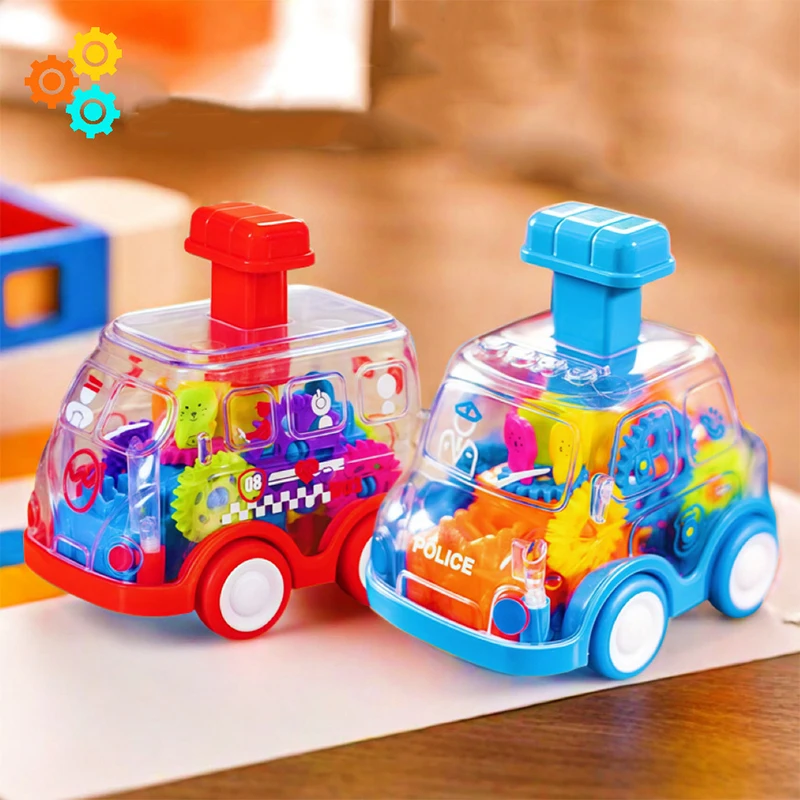 Press Gear Car Children's Toy Car Pull Back Boy Children Inertial Transparent Car Puzzle Animals Sliding Car Gifts