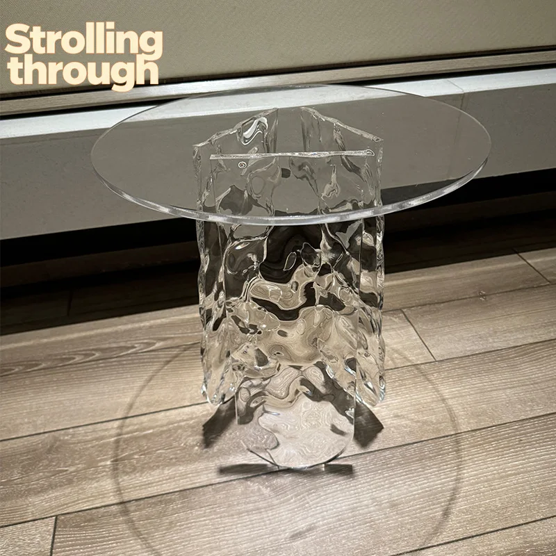 

Modern simple living room sofa acrylic edge few water ripple corner few balcony coffee table coffee table small round table