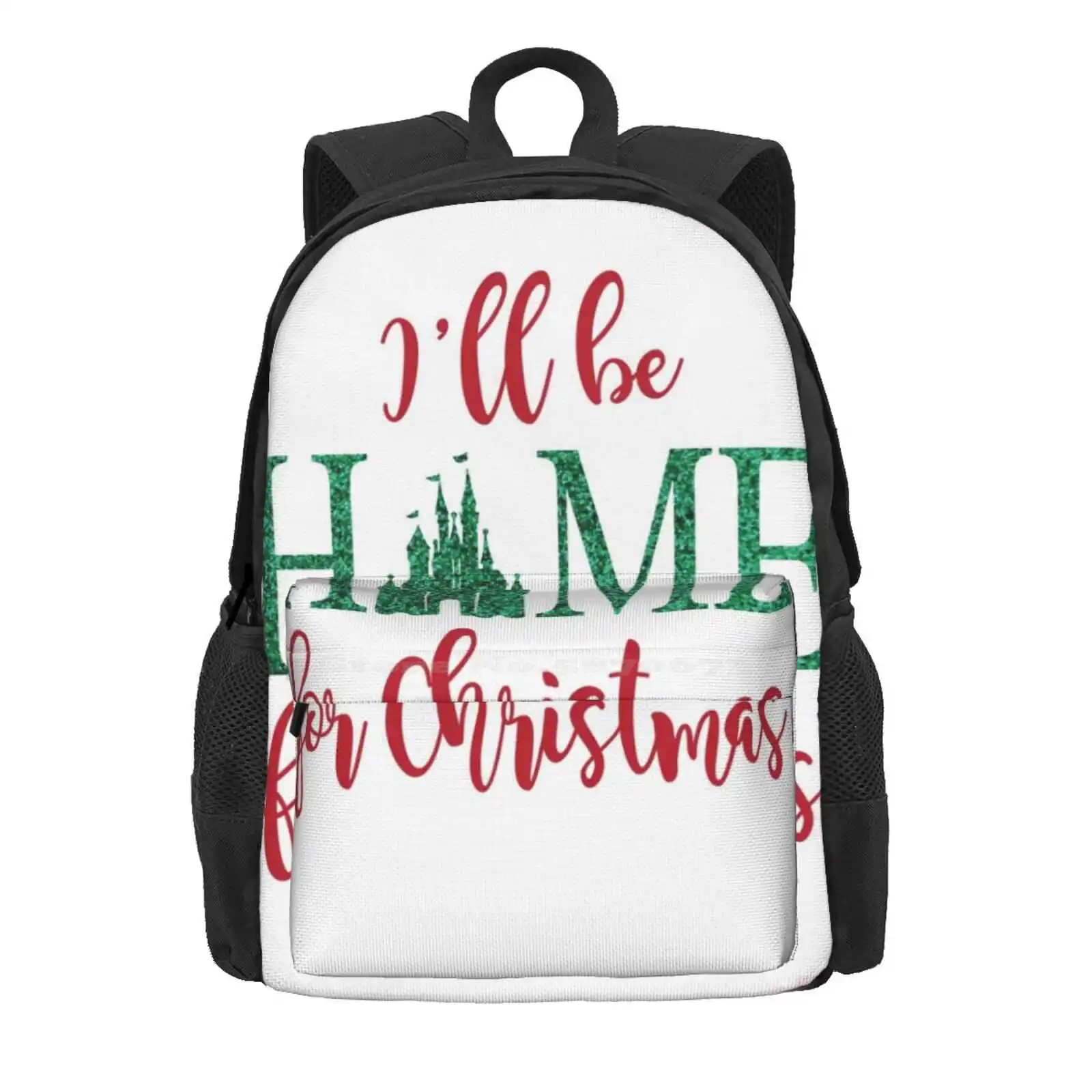 I'Ll Be Home For Christmas Hot Sale Schoolbag Backpack Fashion Bags Inspired Castle Inspired Glitter Christmas Inspired Ill Be