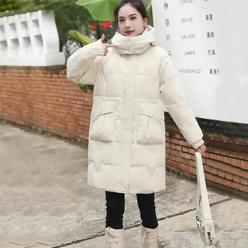 New Detachable Hooded Down Cotton Coat Autumn Winter Women's Long Padded Jacket Fashion Female Thicke Warm Parker Overcoat