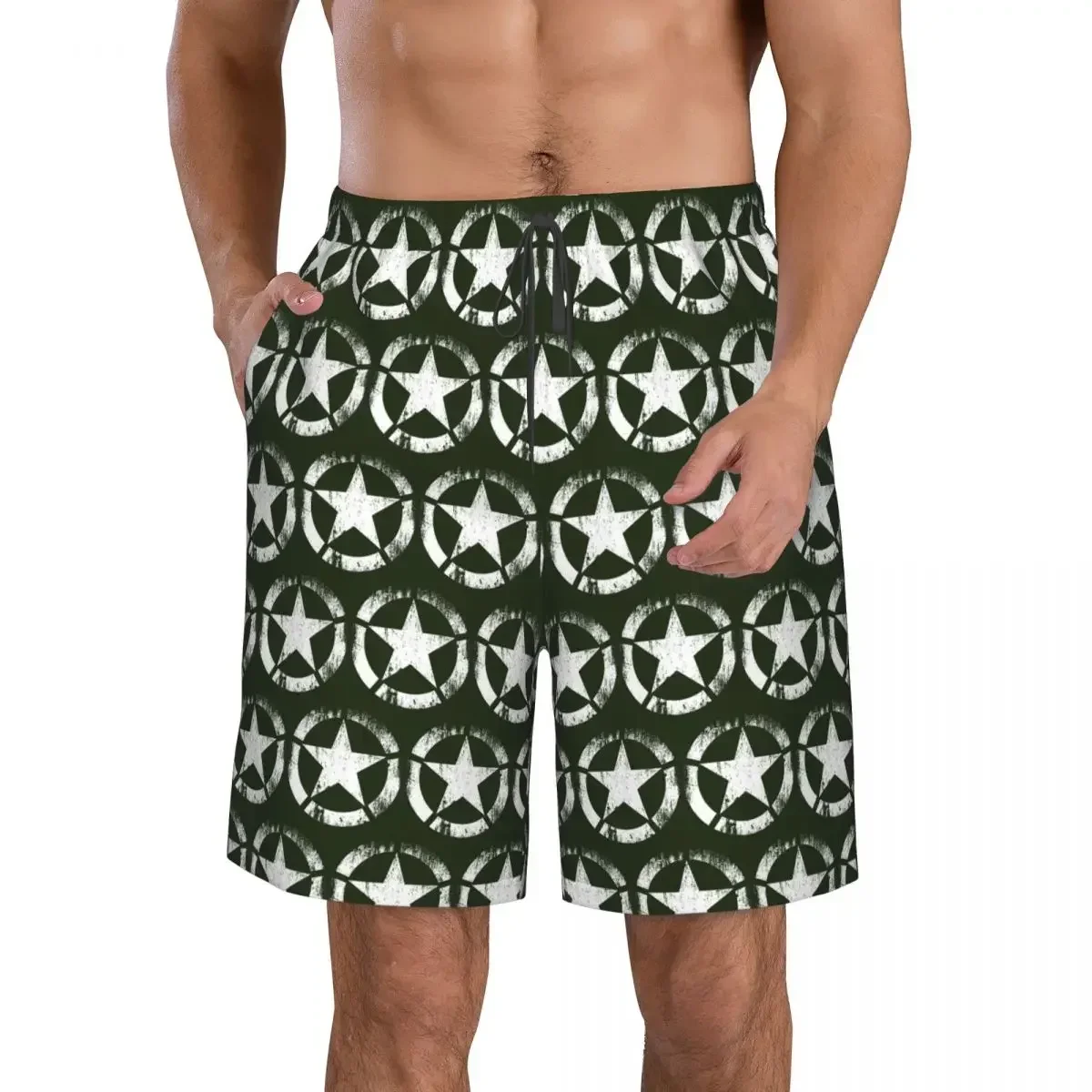 America Army Military Star Trunks Beach Board Shorts Casual Quick Dry Swim Summer Men Pants