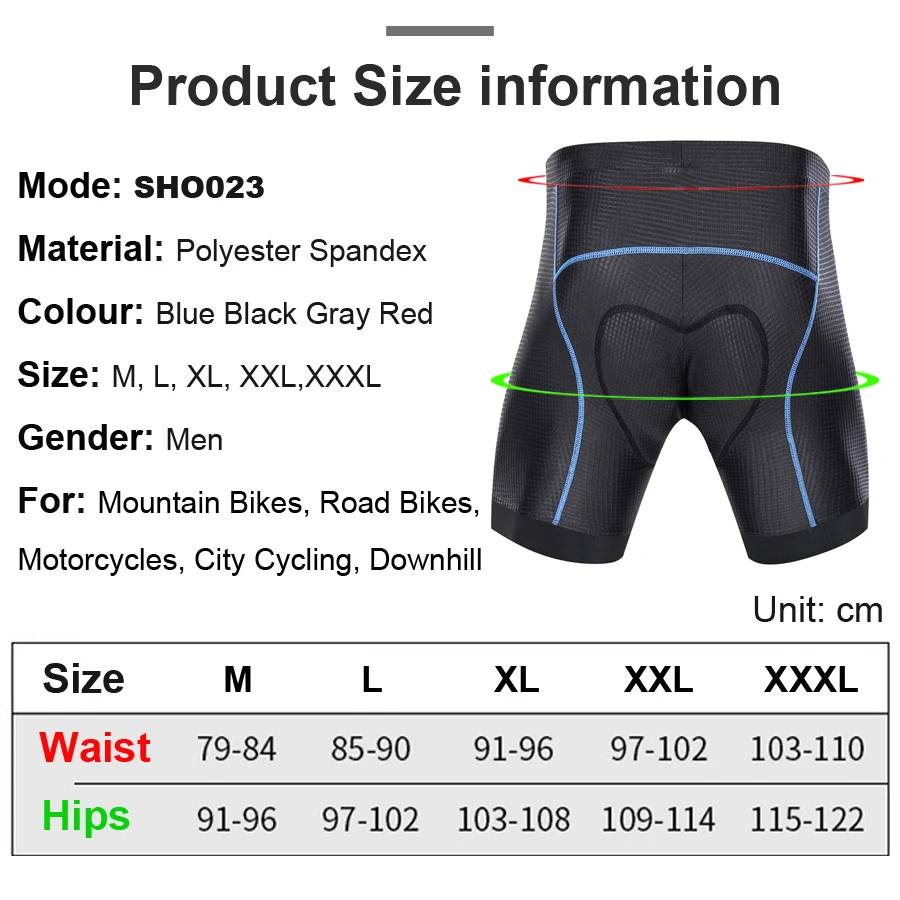 NEWBOLER Breathable Cycling Shorts Bike 5D Gel Pad Shockproof Bicycle Underpant MTB Road Bike Underwear Men\'s Bike Riding Shorts