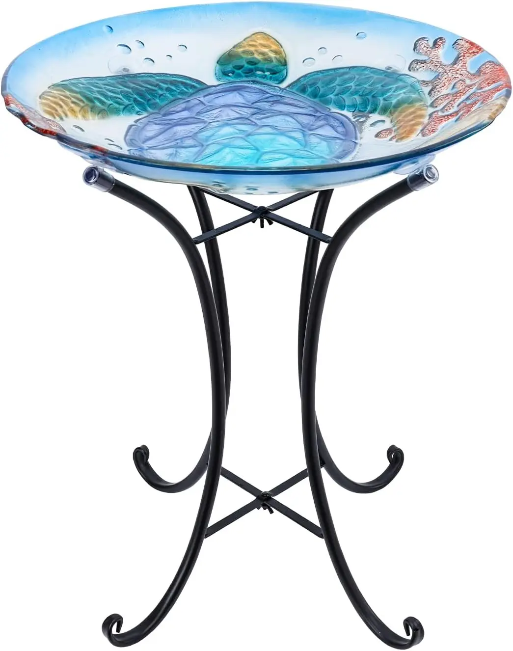 حمام كبير على شكل طيور من زجاج السلحفاة البحرية مع حامل معدني للحديقة الخارجية وديكور الفناء باللون الأزرق