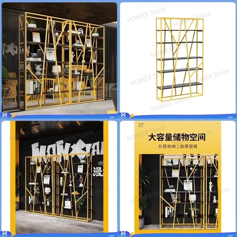 Industrial Room Divider Shelf Iron Display Storage Unit Metal Bookcase Home Office Partition Rack Organizer Furniture Decor