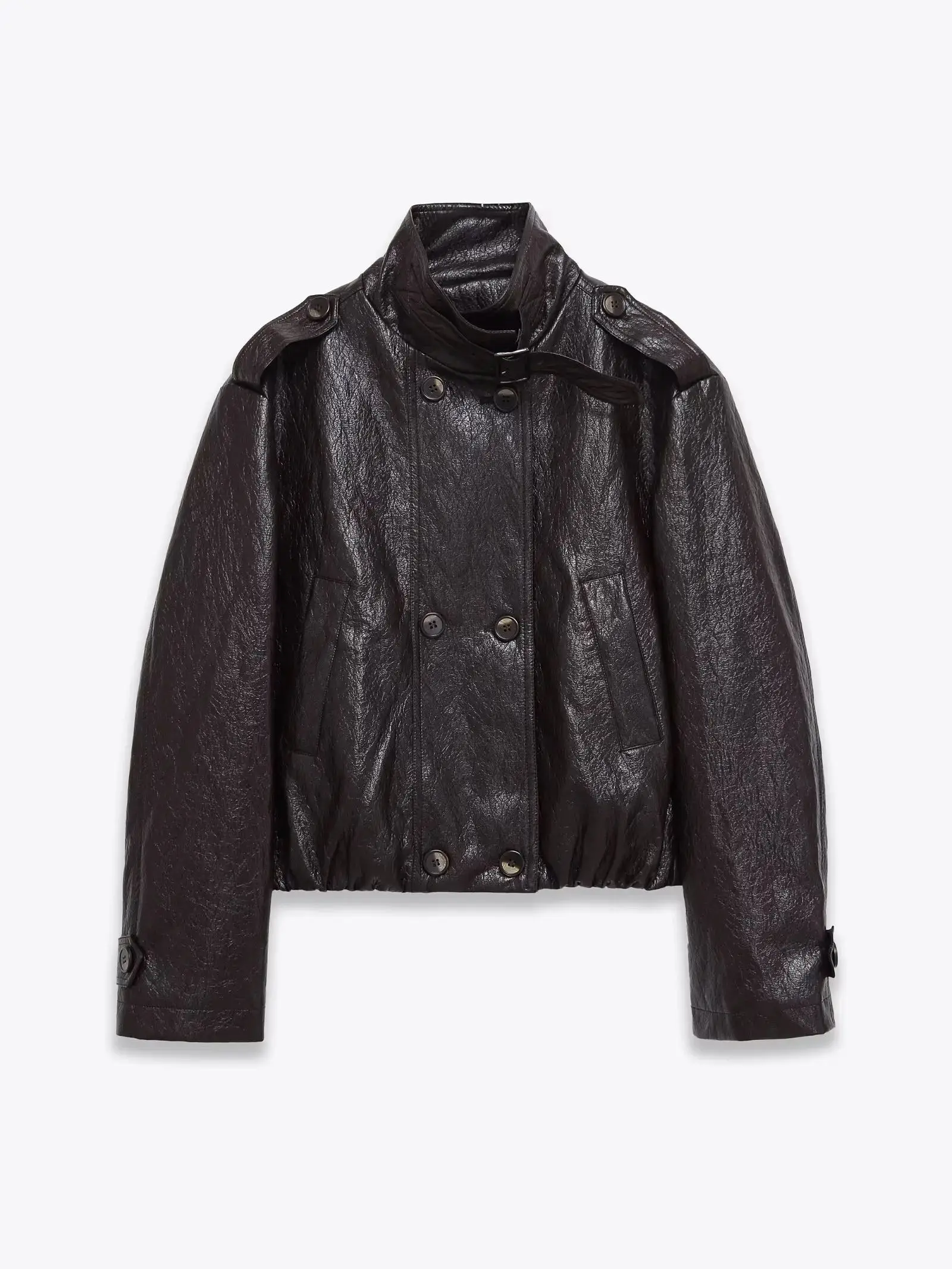 

Fashion Women Faux Leather Loose Jacket 2026 Stand Collar Long Sleeve High Street Coat Autumn Winter Lady Locomotive Outwear Hot