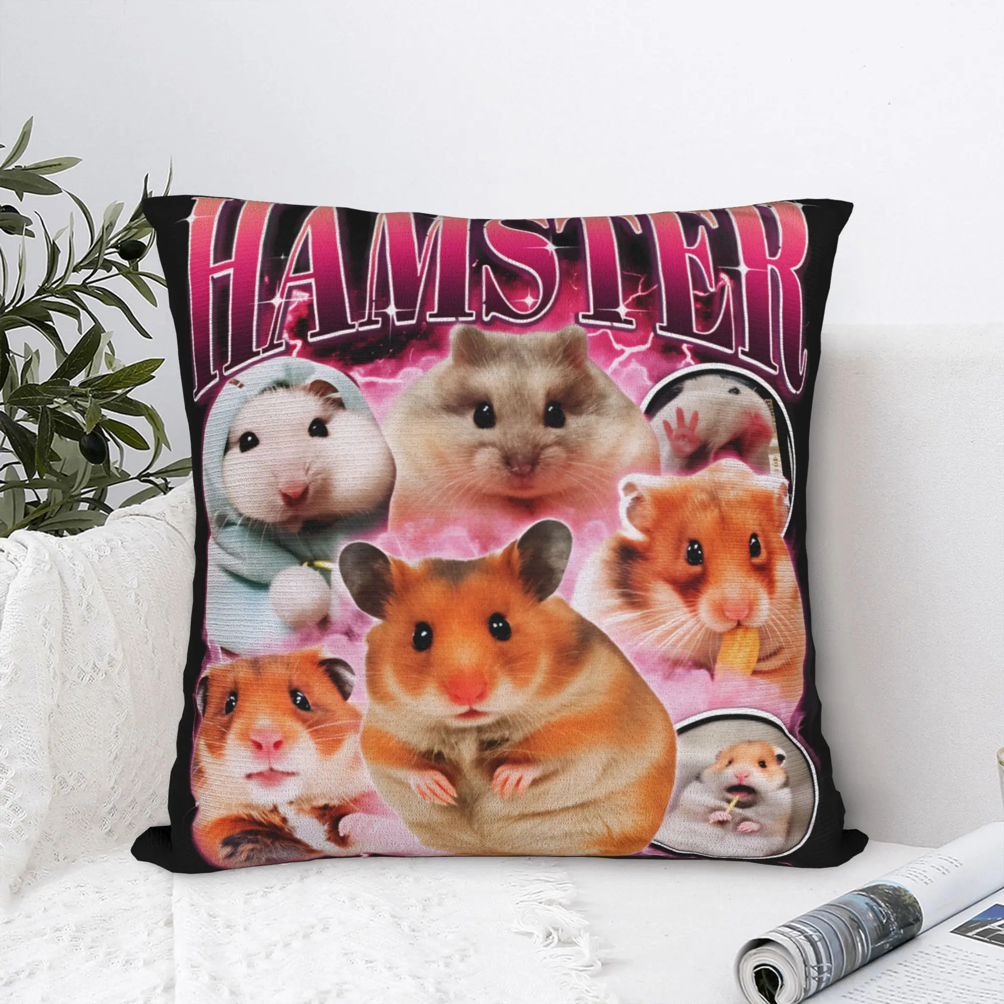 Hamster Faded Funny 90s Style Square Pillow Cases  Cushion Cover Fashion Zippered Decorative Pillowcase for Home 45*45cm