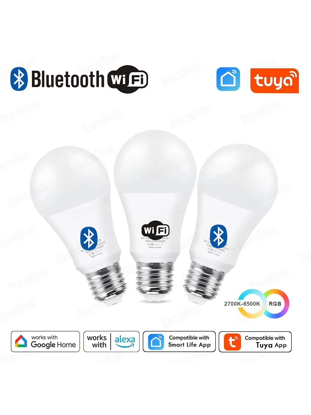 Tuya E27 LED-lamp App-besturing Bluetooth/WiFi LED-lampen 15W RGB CW WW Slimme lamp Werkt met Amazon Alexa Google Assistent - afbeelding 2