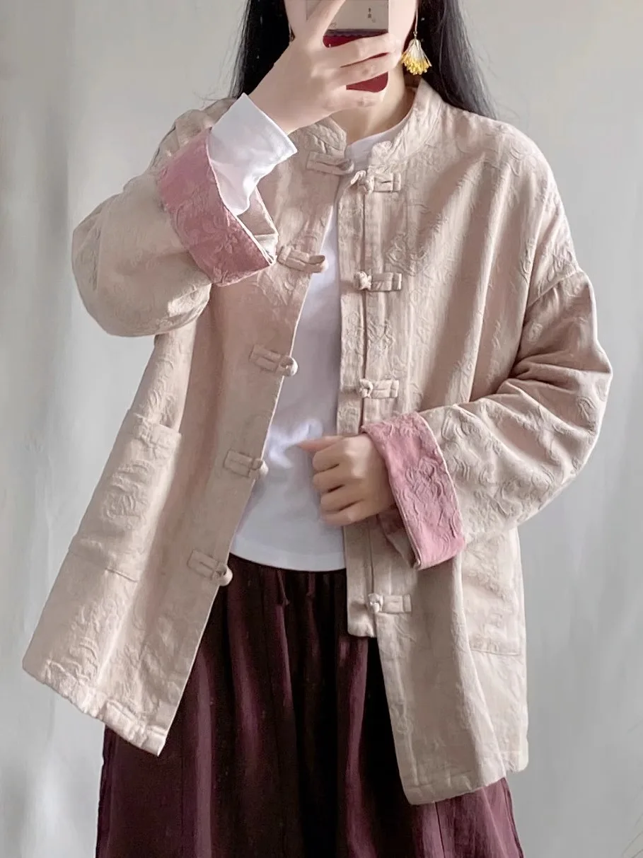

New Chinese Sle Women's irt Cotton Linen Long Sve Button up Jaet Traditional Korean Japanese Faion Casual Outerwear