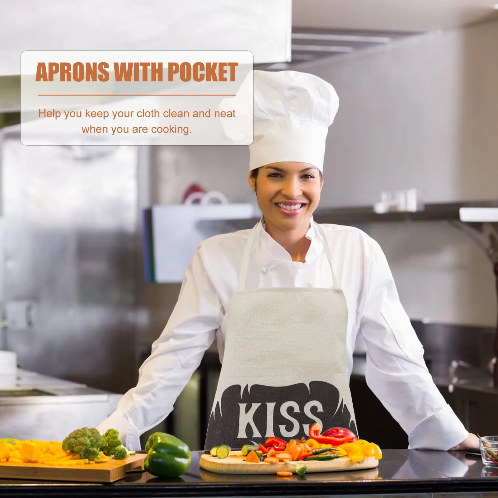 

Premium Cotton Linen Aprons Kiss The Chef Pattern Kitchen Cooking Workwear Double Stitched Machine Washable Dustproof Creative