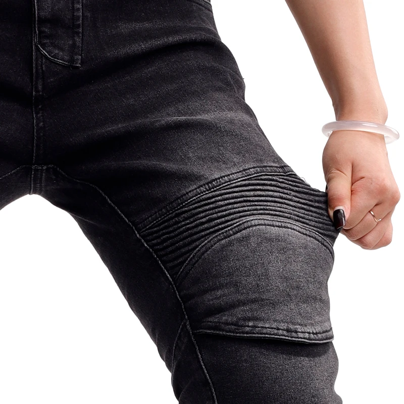 Women Motocross Riding Jeans Black Protective Armor Insert Offroad Motorcycle Pants Dirt Bike Trousers